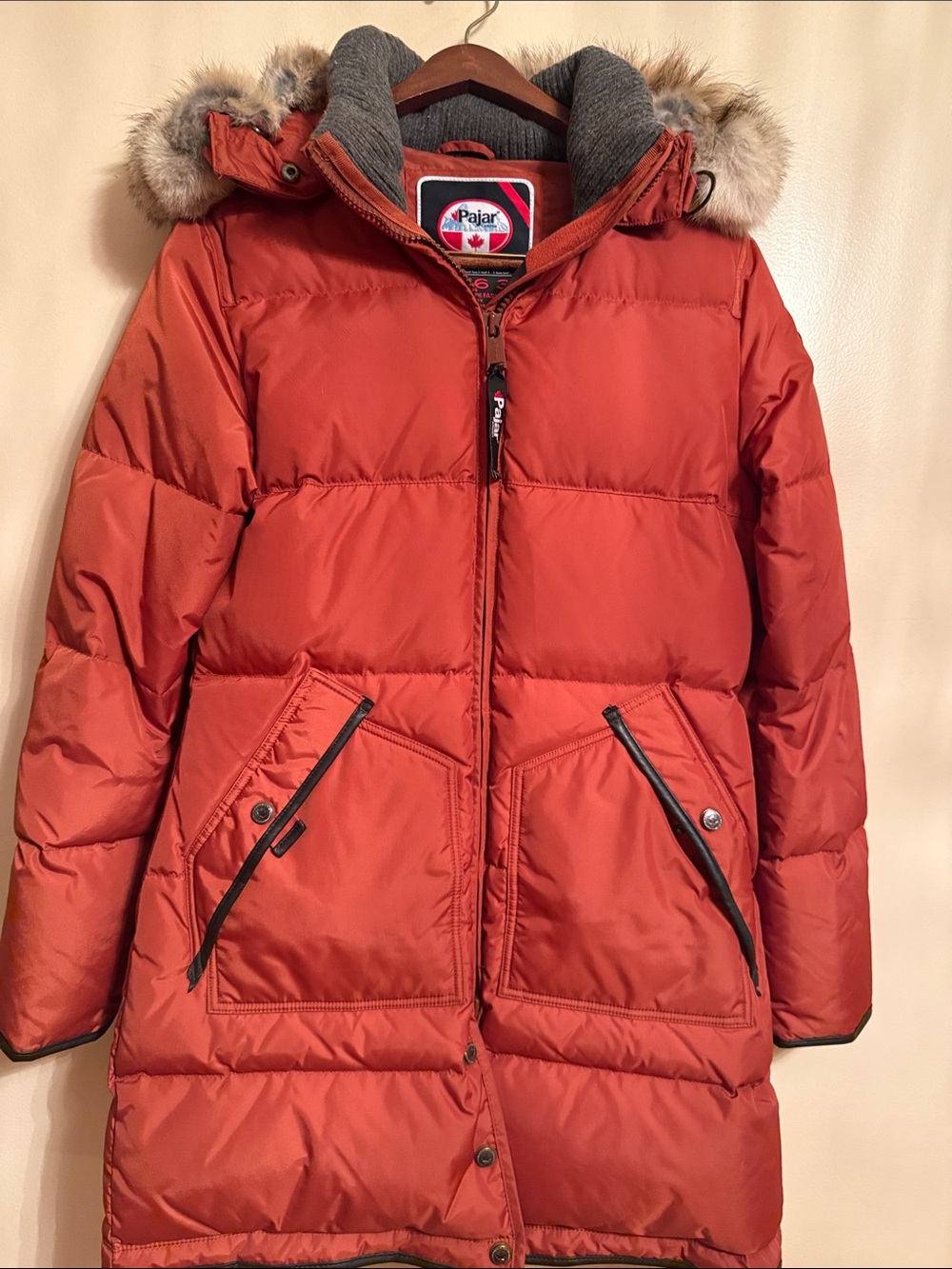 Pajar 1963 Hooded Puffer Coat in Orange Size Large